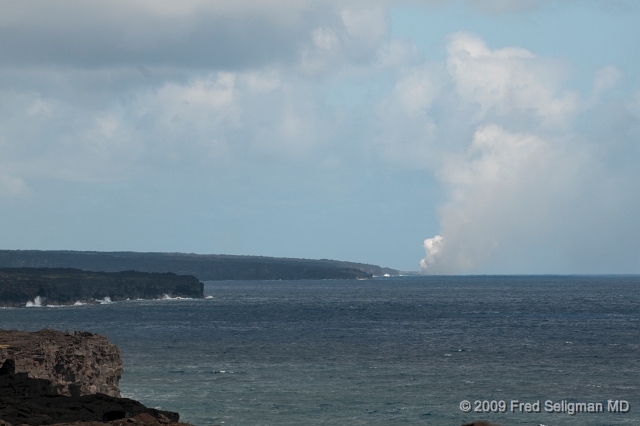 20091103_125004D3.jpg - Steam in distance is from the current (2009) eruption at 'end; of  route 130.  View is from near end of Chain of Craters Road.  Distance is about 6 miles.