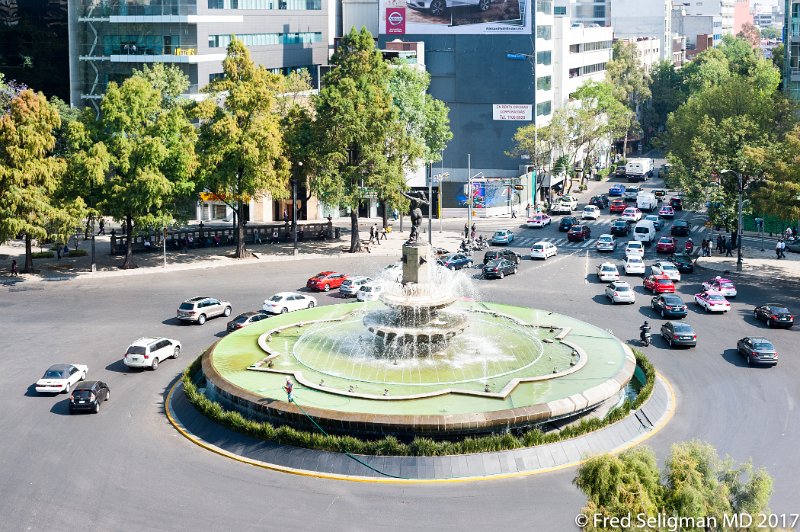 1 20170302_153407 D3S.jpg - Paseo de la Reforma is  the main artery in Mexico City.  There are many monuments along its wide route. This monument of a fountain, viewed from the St Regis hotel, features a statue of the Roman goddess Diana shooting a bow & arrow.