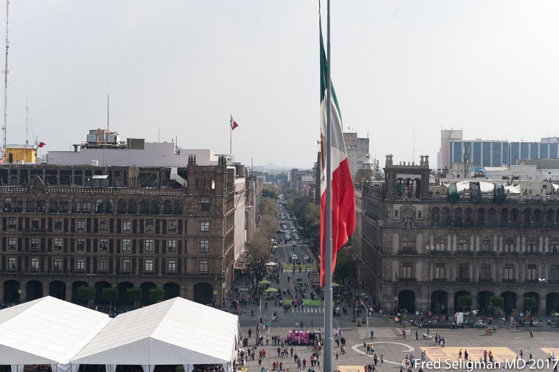 169 20170305_162105 D3S.jpg - Looking across the Zocalo from the top of the Cathedral.   Unfortunately there was not enough wind to make the Mexican flag flutter. (And there was no elevator for me to get up to the top and schlep a heavy camera too!!!!)