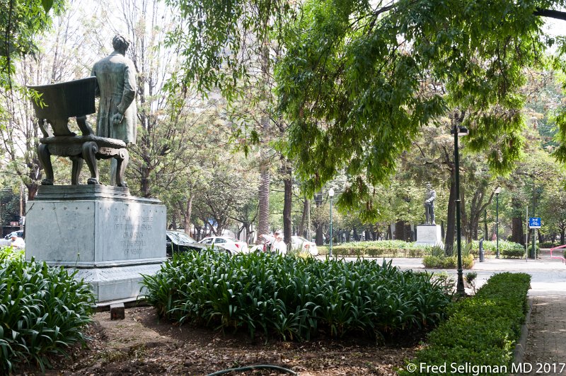 186 20170306_115340 D3S.jpg - Statue of Abraham Lincoln in park in Polanco neighbourhood, Mexico City. Lincoln is looking at statue of ML King on other side of road.  Quite poignant in view of the attitude of another (US) President to Mexico.