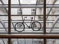 20170903 174609 D4S  The bicycle that belonged to Theodore Herzl is suspended from a rafter in the Jewish Museum’s lofty atrium.  The bicycle is one of the few traces which exist in Vienna of Herzl. the person who founded modern Zionism which led to the creation of Israel.  Herzl was born in Budapest, in 1878,  studied law at the University of Vienna, , and then later worked as a journalist in Vienna : Vienna