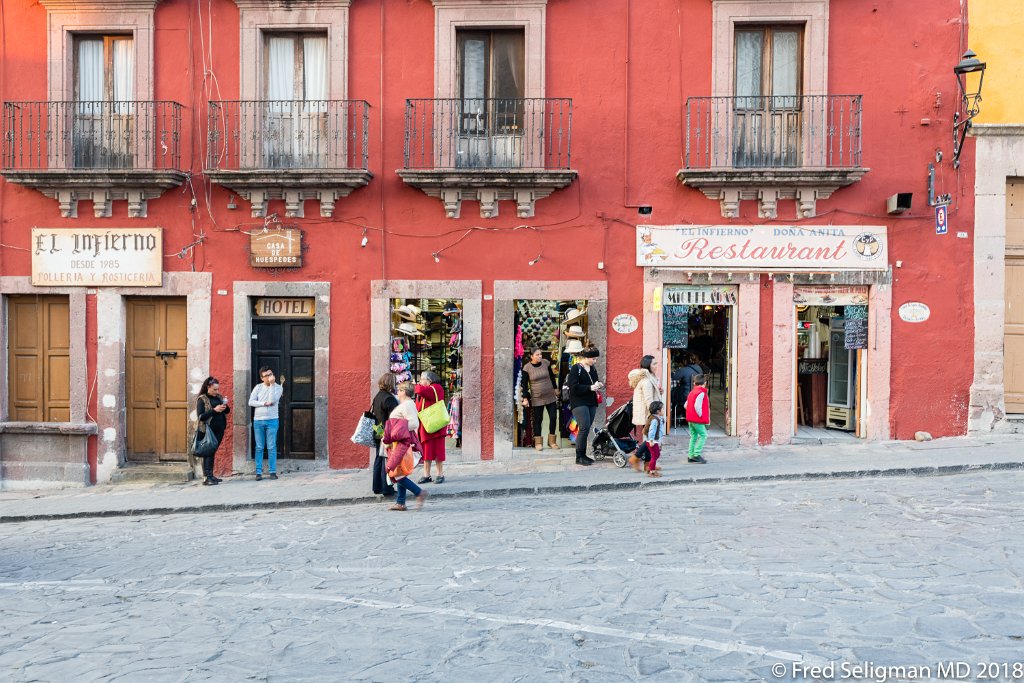 20180102_185042 D850.jpg - About half of the colonial buildings have been partially or fully converted into businesses such as stores, restaurants, galleries, workshops and hotels. Since there is no zoning, residential and commercial establishments are well-mixed.  Although San Miguel is small and rural, it has a wide variety of upscale and ethnic restaurants, specialty shops and art galleries